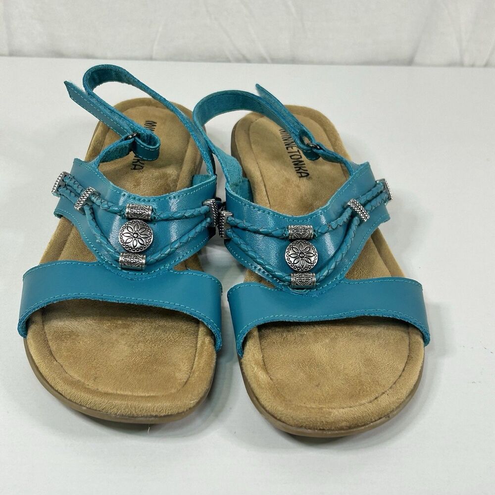 Minnetonka‎ Silvie Sandals Women 9 Turquoise Beaded Southwestern Slingback